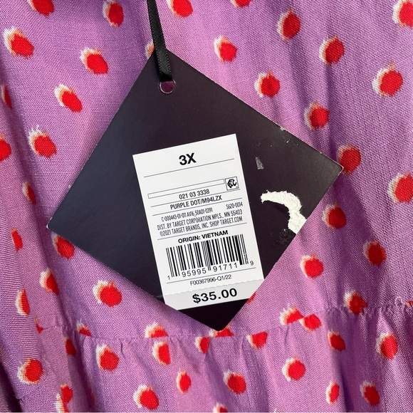 NWT Ava & Viv Women Purple Polka Dot Ruffle Short Sleeve Side Slit Dress Size 3X - Picture 6 of 11